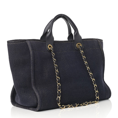 Chanel Lurex Canvas Medium Deauville Tote Navy Blue Gold 2 of 10