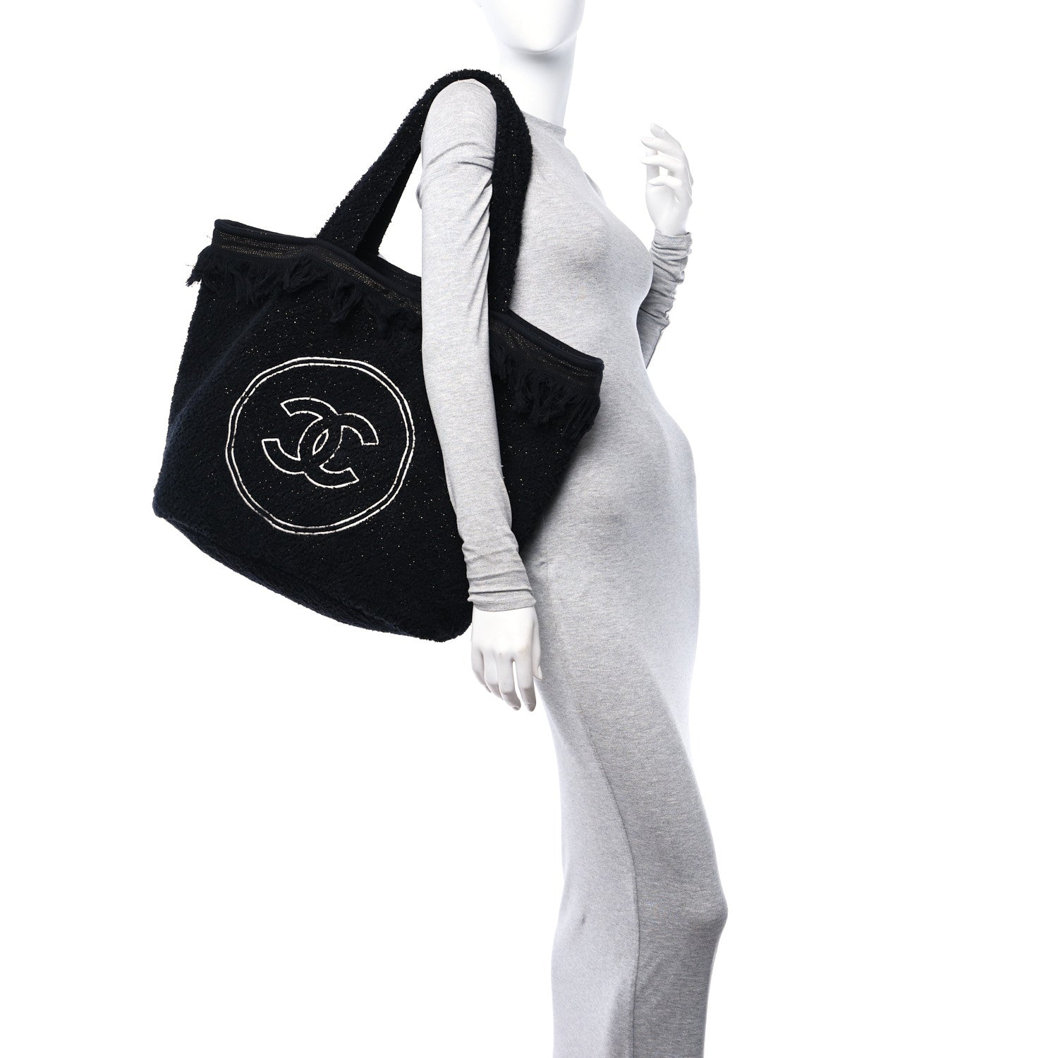 Chanel Terry Cotton CC Beach Tote Towel Set Black 2 of 16