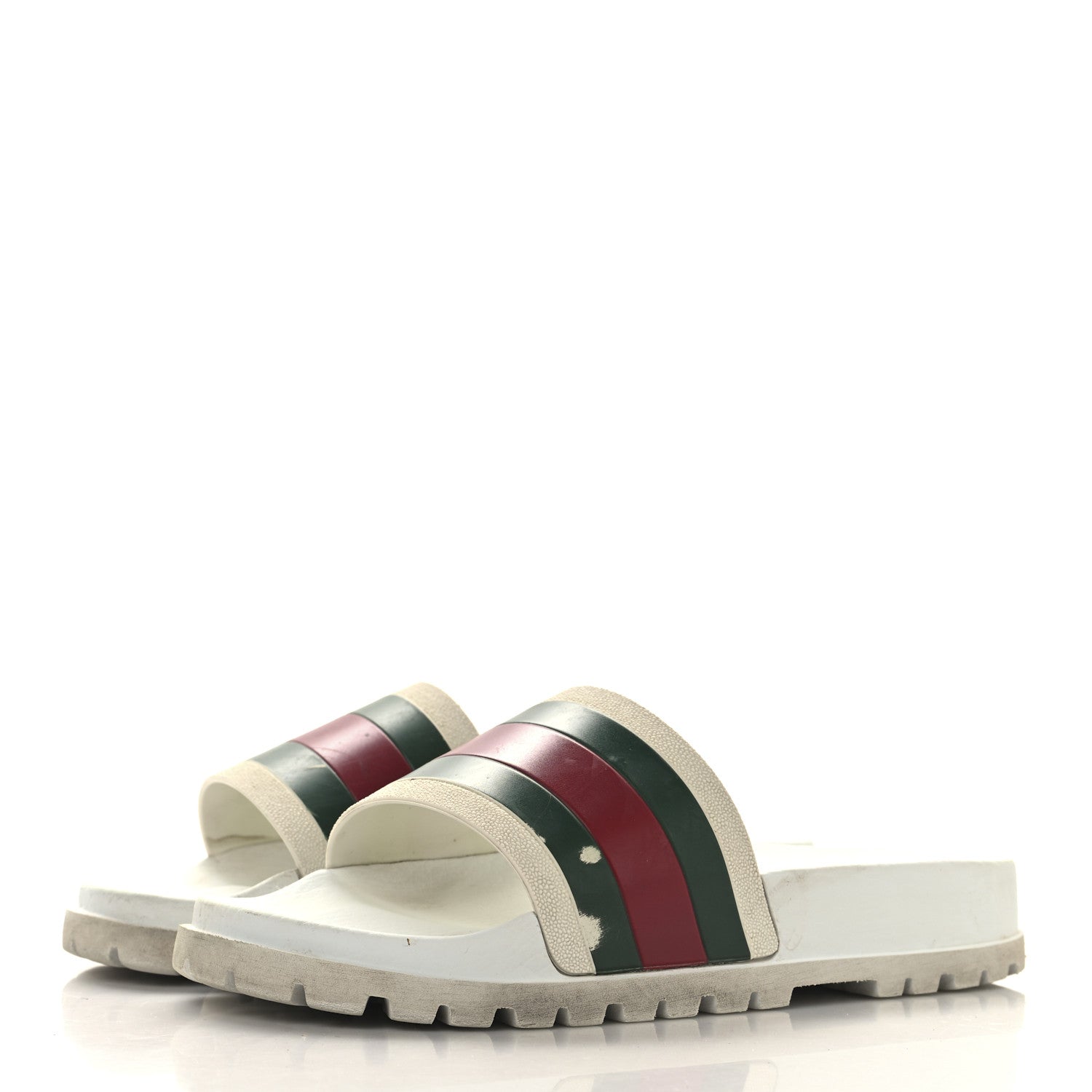 Gucci Rubber Web Mens Lug Sole Slide Sandals Great 5 White Green Red 4 of 10