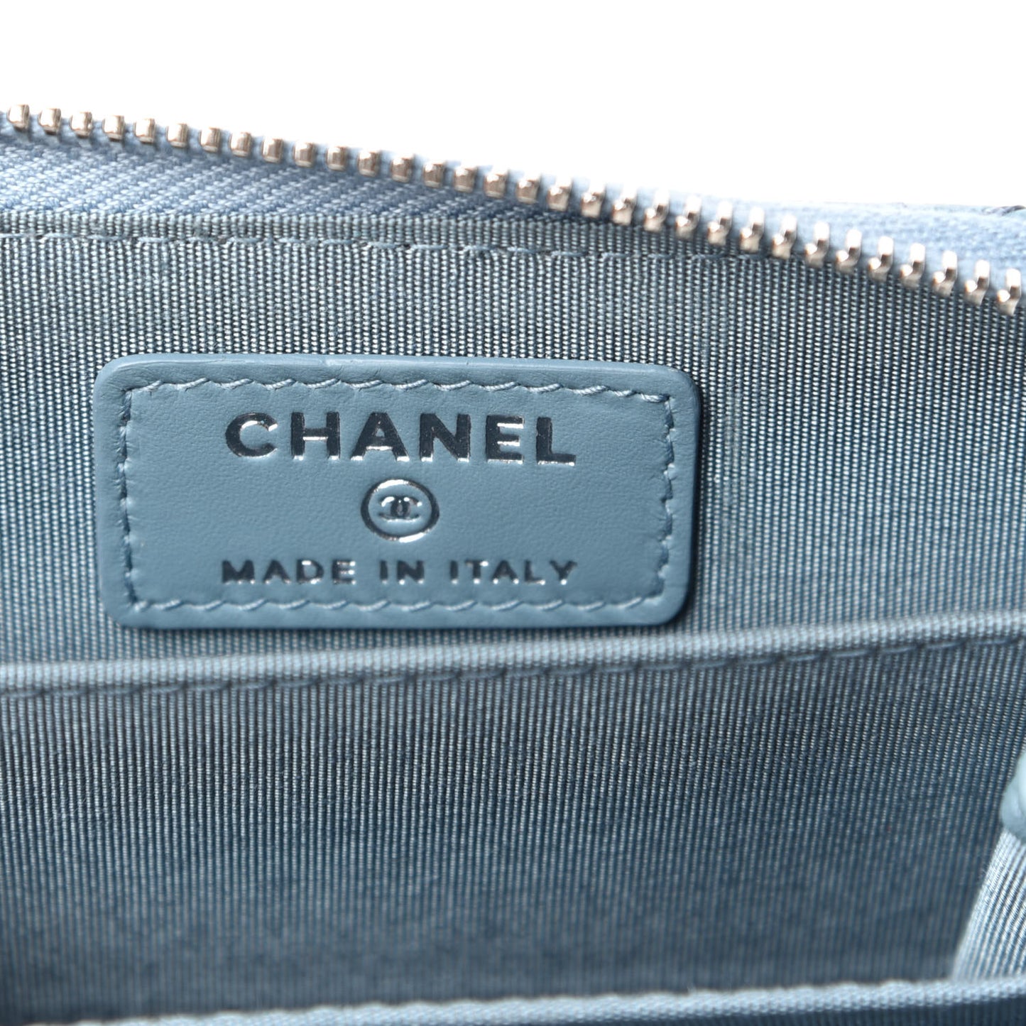 Lambskin Camellia Embossed Studded Zip Coin Purse Blue