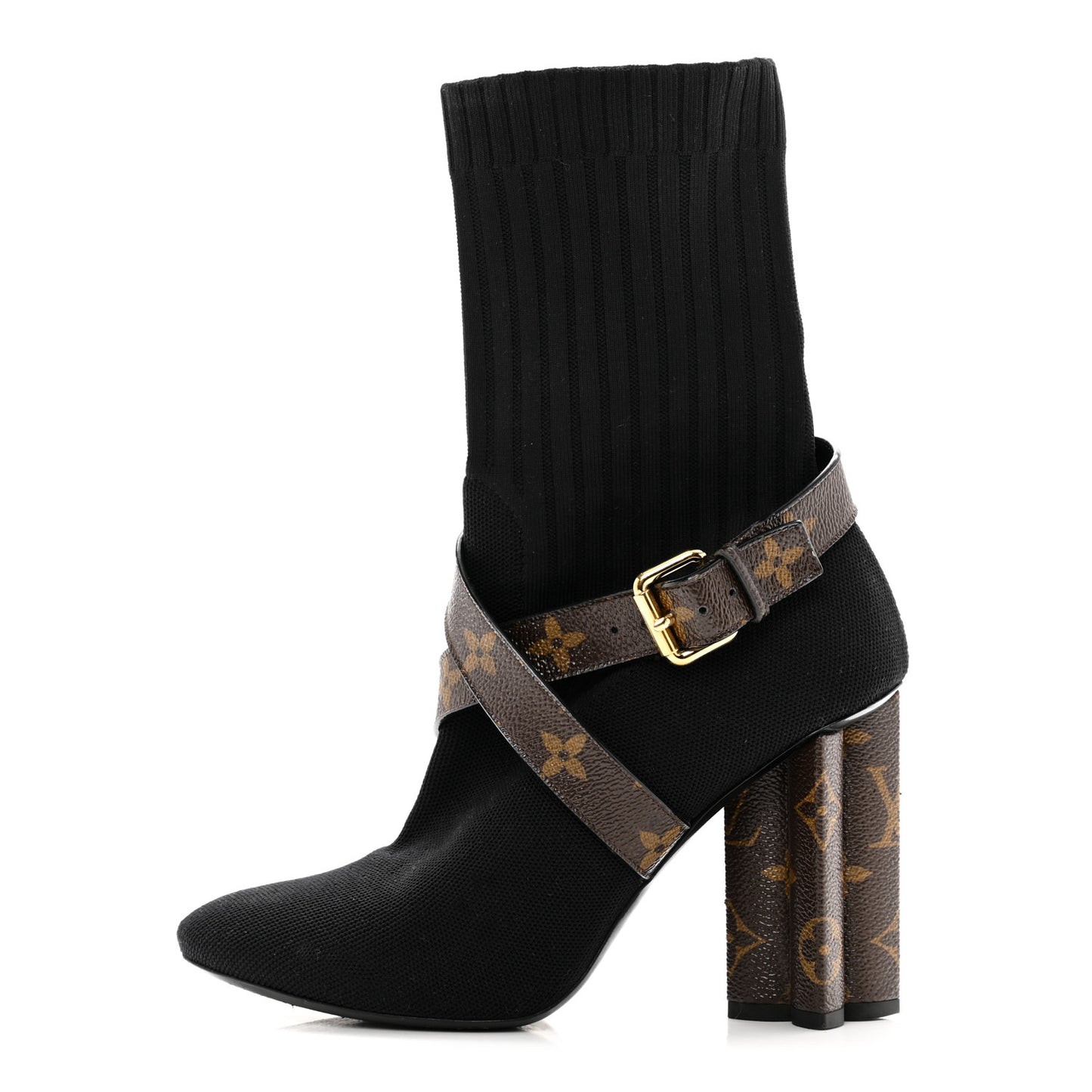 Monogram Stretch Fabric Silhouette Ankle Boots 38 Black