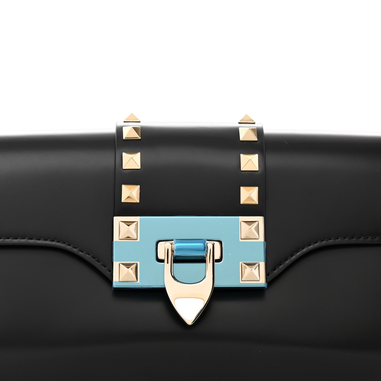 Valentino Garavani Brushed Calfskin Rockstud Flip Lock Chain Shoulder Bag Black 8 of 14