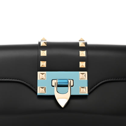 Valentino Garavani Brushed Calfskin Rockstud Flip Lock Chain Shoulder Bag Black 8 of 14