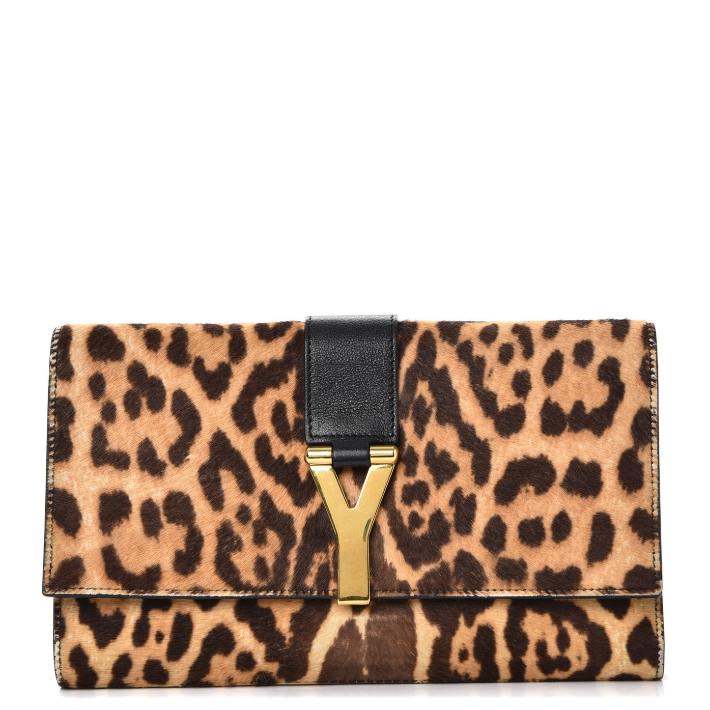 Pony Hair Leopard Print Y Ligne Clutch