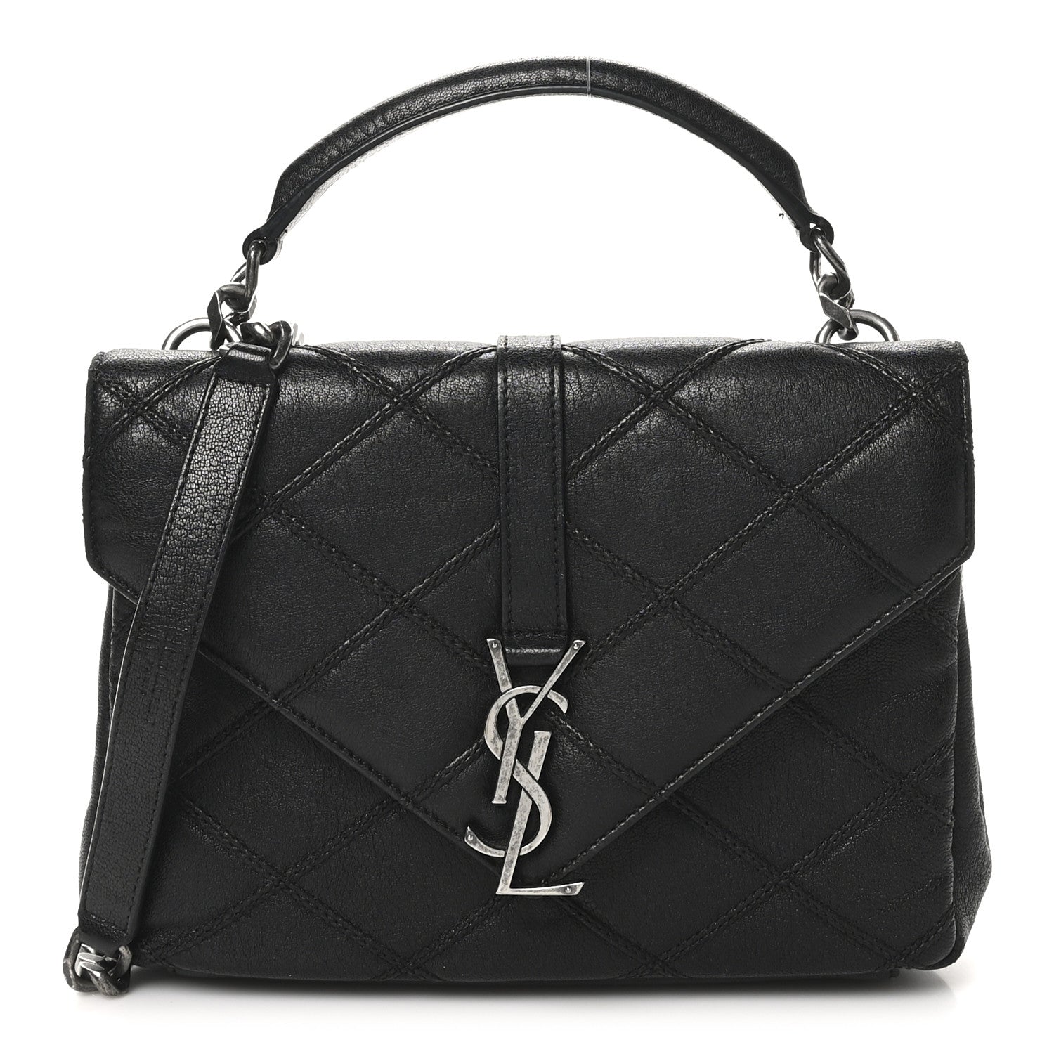 Saint Laurent Calfskin Matelasse Diamond Quilted Monogram Medium College Bag Black 1 of 11