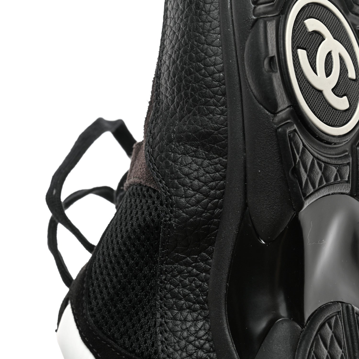 Chanel Mesh Suede Grained Calfskin Womens CC Sneakers 39.5 Black White 9 of 12