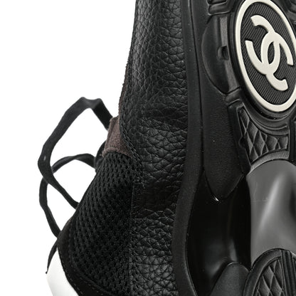 Chanel Mesh Suede Grained Calfskin Womens CC Sneakers 39.5 Black White 9 of 12