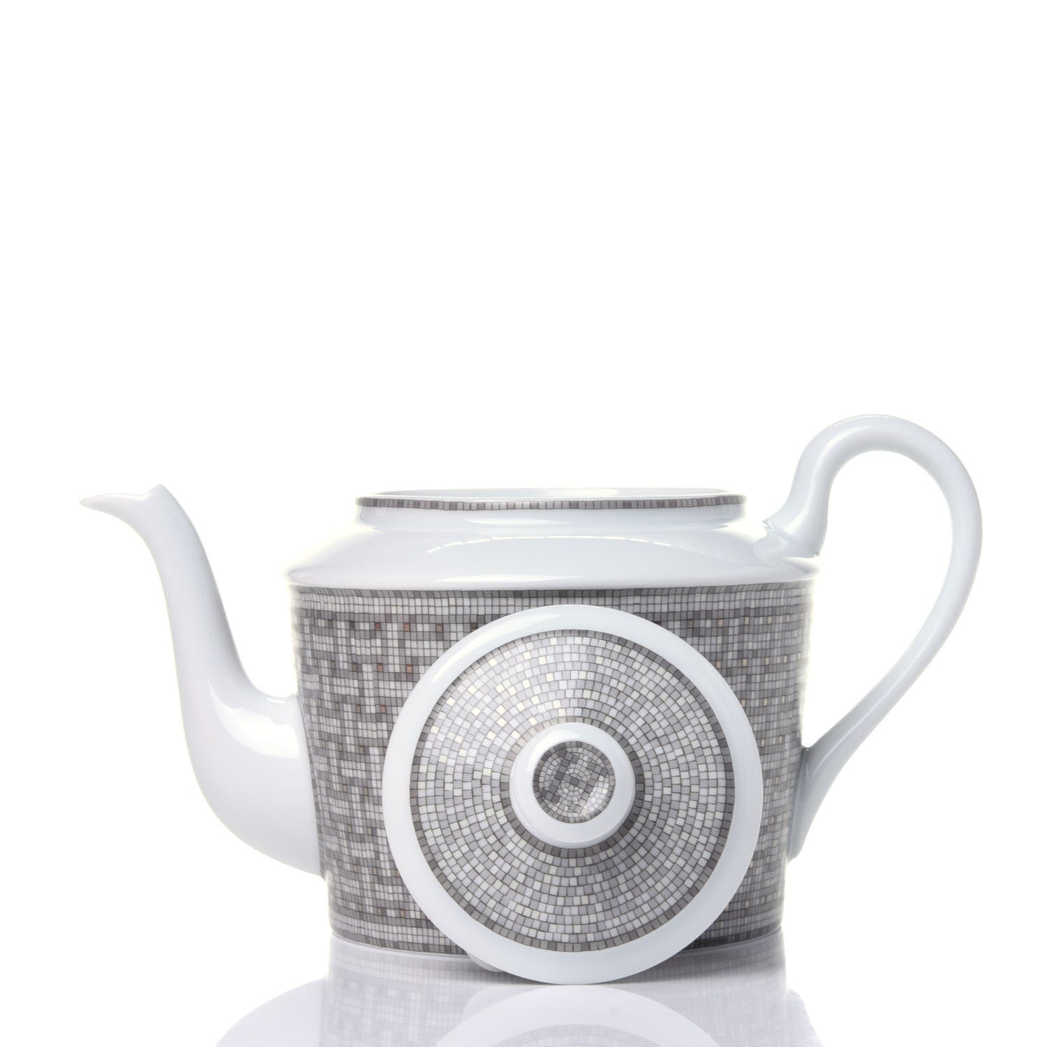 Hermes Porcelain Mosaique Au 24 Platine Coffee/Tea Pot Platinum 4 of 10