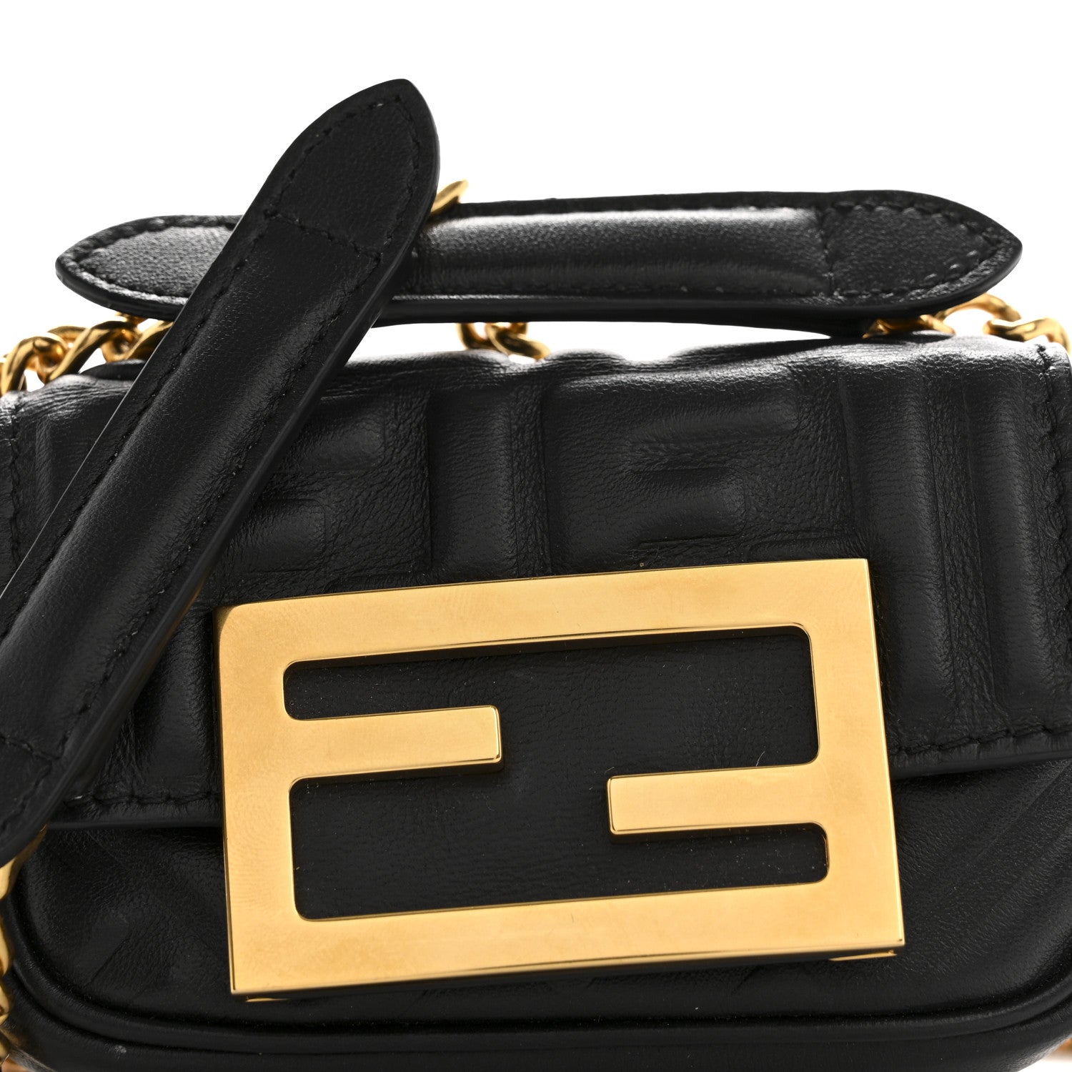 Fendi Nappa Matisse FF Embossed Nano Chain Baguette Black 8 of 13
