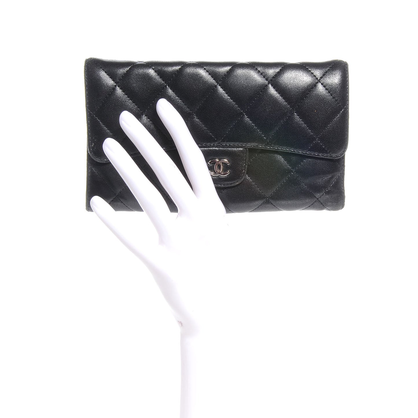 Lambskin Quilted Large Flap Wallet Black