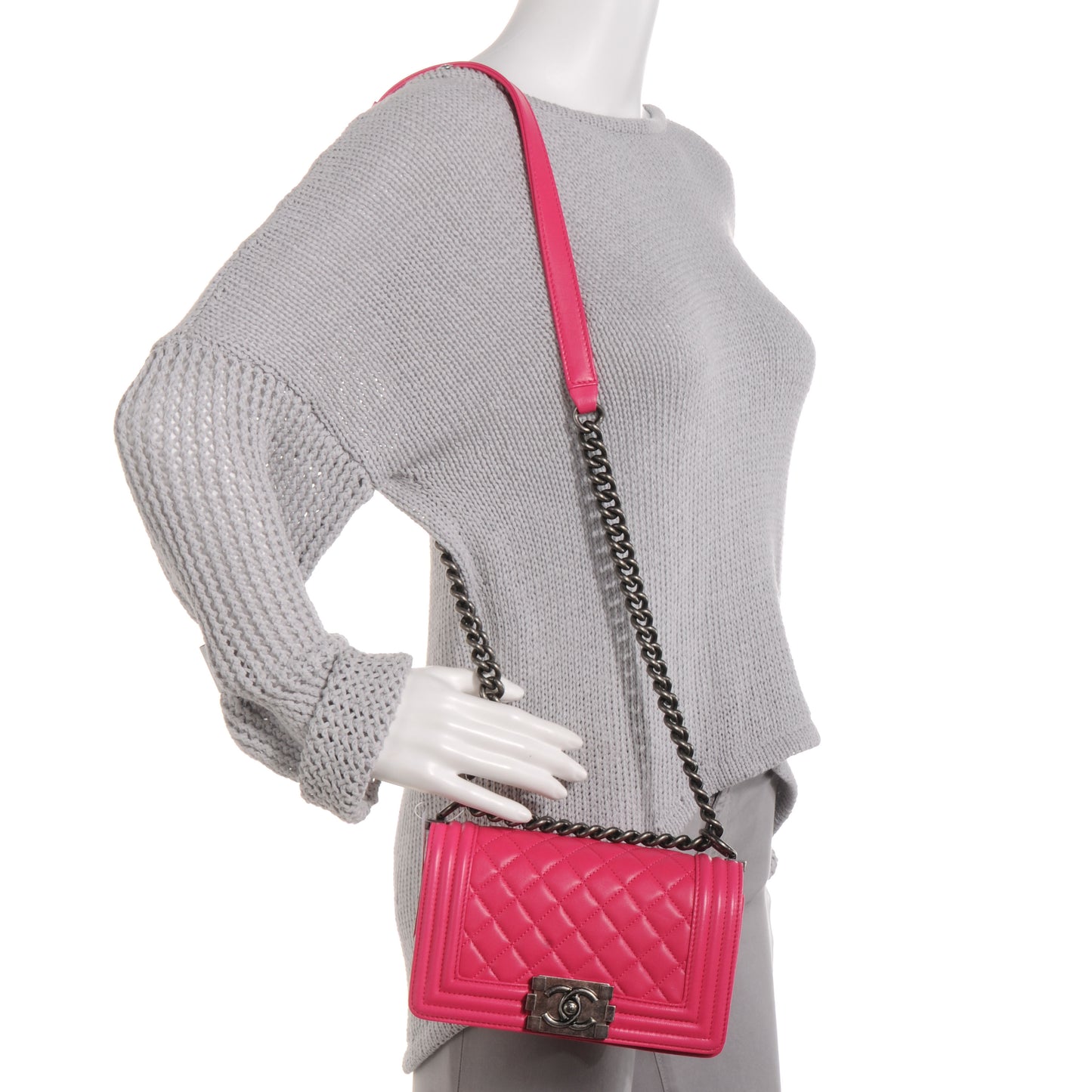 Lambskin Quilted Small Boy Flap Dark Pink