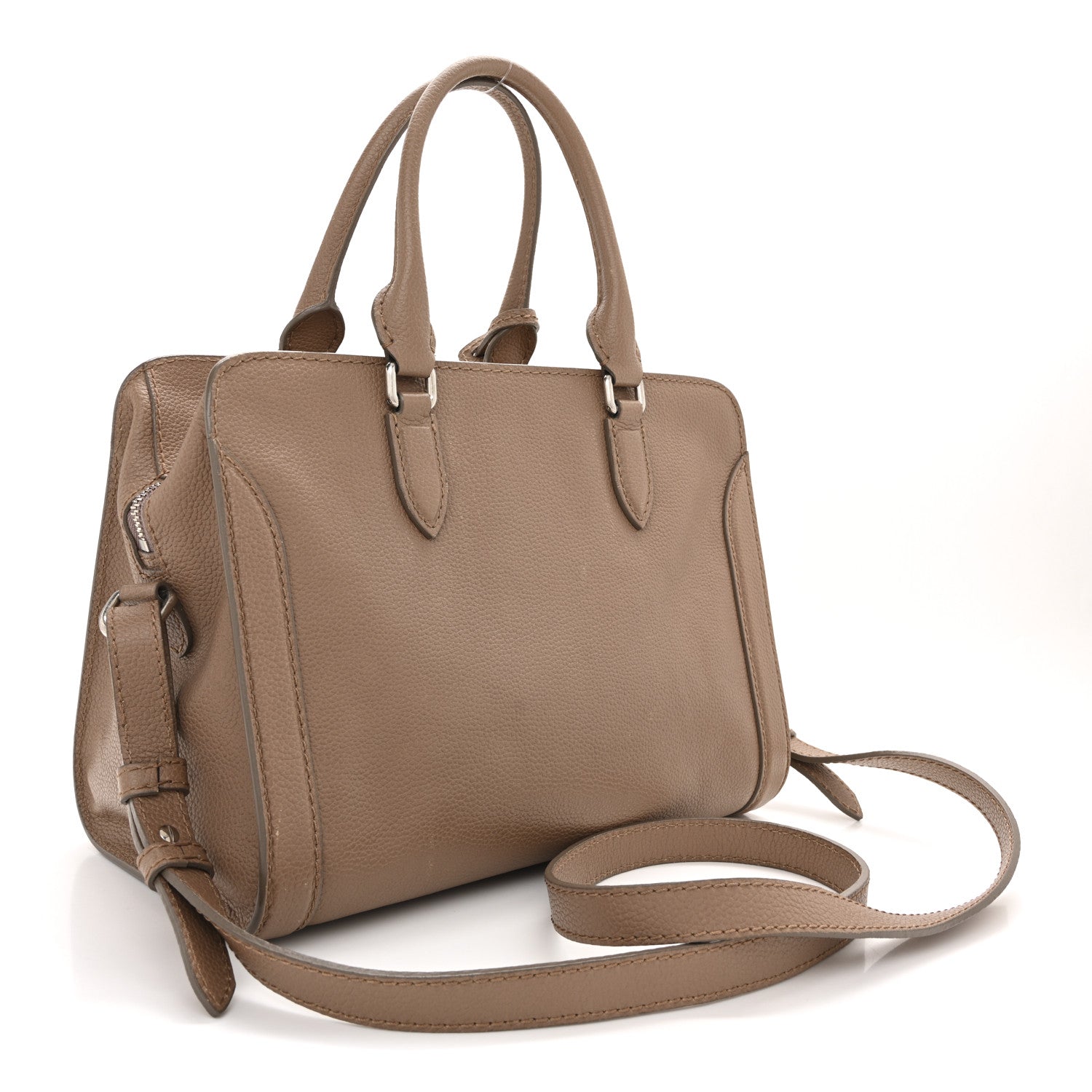 Alexander McQueen Pebbled Calfskin Small Skull Padlock Zip Around Tote Taupe 3 of 14