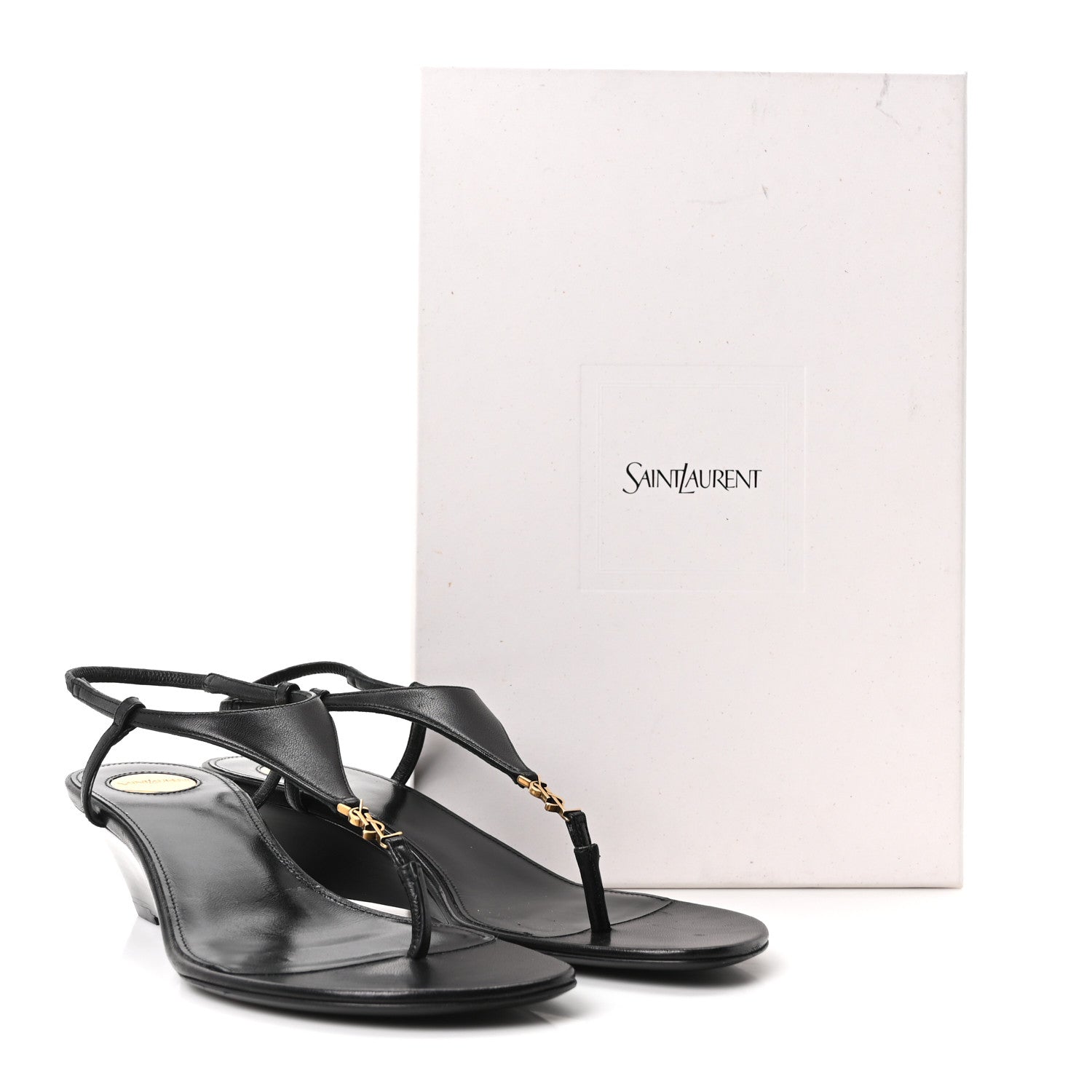 Saint Laurent Nappa Cassandra Monogram Bridget 40 Wedge Sandals 37.5 Black 17 of 18