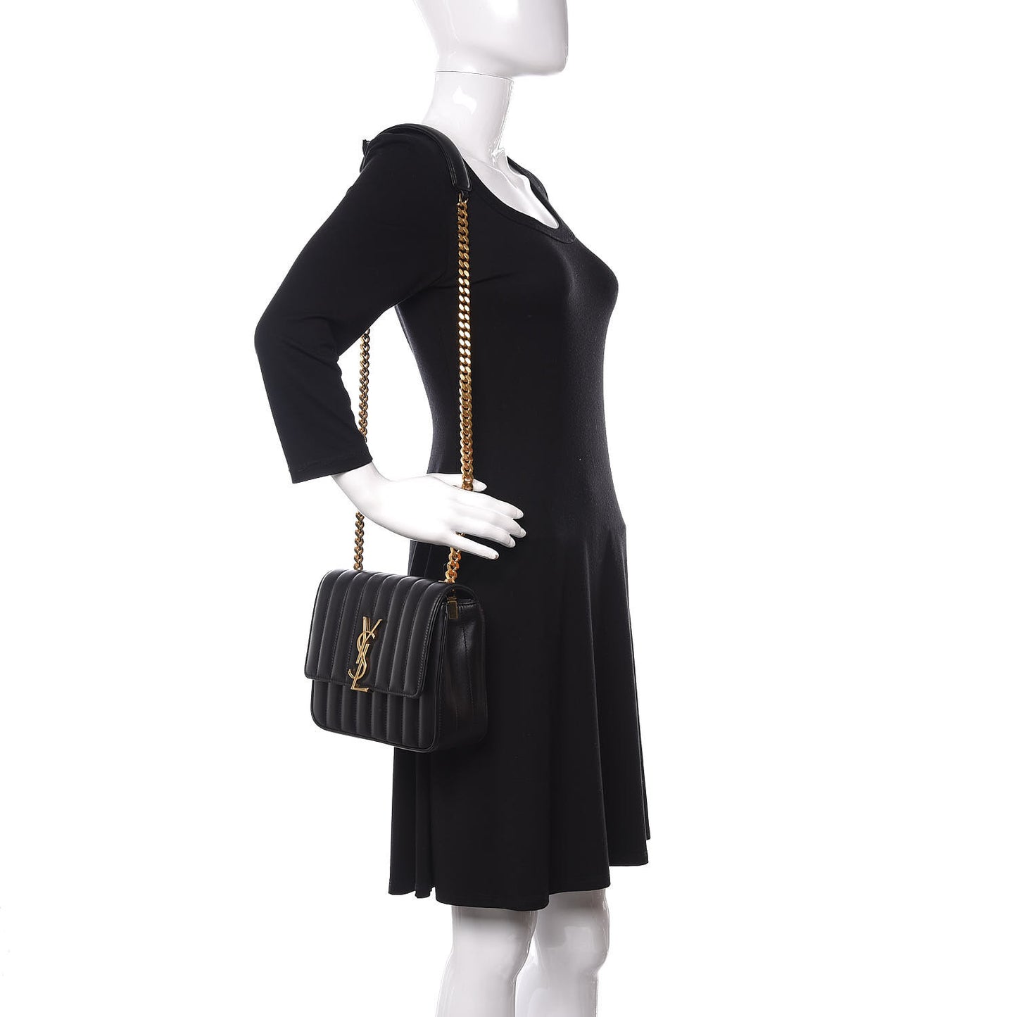 Lambskin Matelasse Monogram Medium Vicky Chain Bag Black