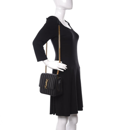 Saint Laurent Lambskin Matelasse Monogram Medium Vicky Chain Bag Black 2 of 8