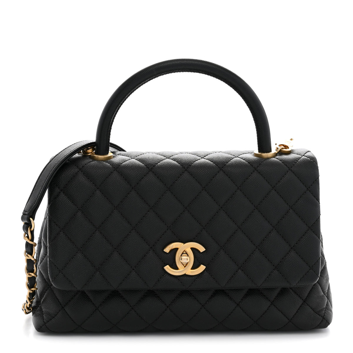 Caviar Quilted Small Coco Handle Flap Black
