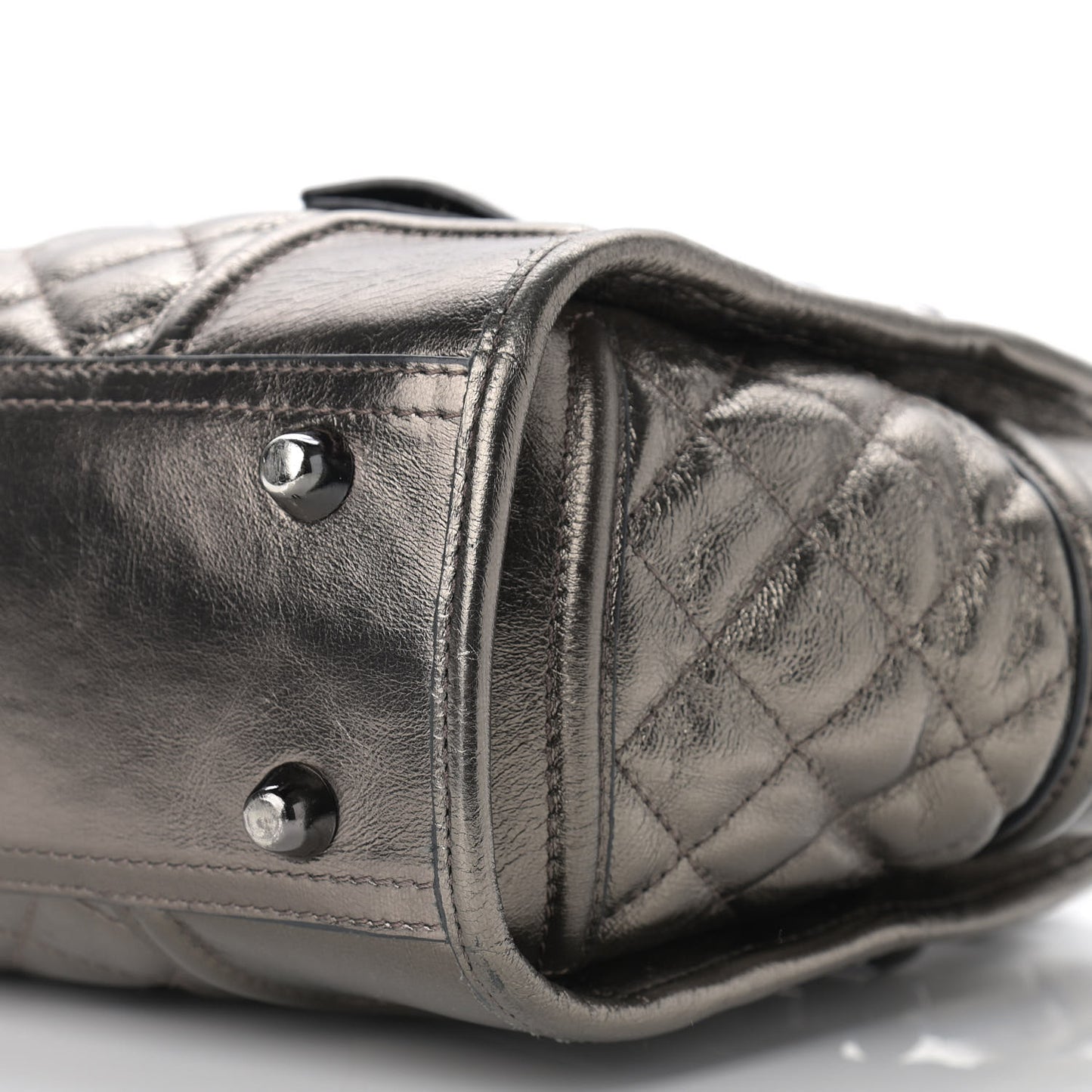 Metallic Calfskin Quilted Mini Manor Tote Pewter