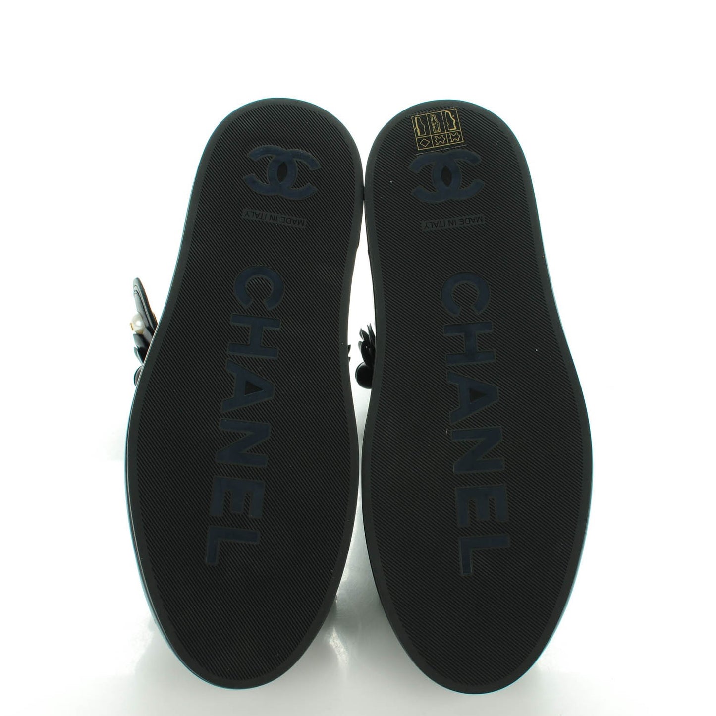 Calfskin Pearl Camellia High Top Sneakers 38.5 Navy