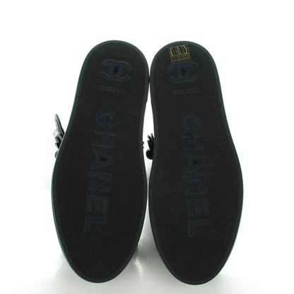Chanel Calfskin Pearl Camellia High Top Sneakers 38.5 Navy 6 of 8