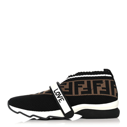 Fendi Stretch Yarn FF Stiff Band Rockoko Sneakers 39.5 Black White Tobacco 1 of 8