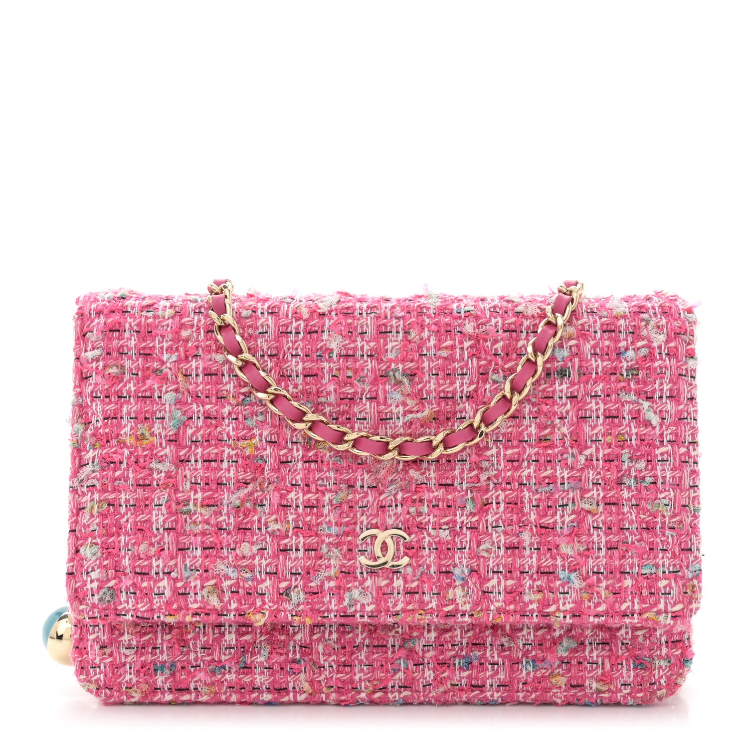 Chanel Tweed Quilted Wallet On Chain WOC Pink Blue White 1 of 12