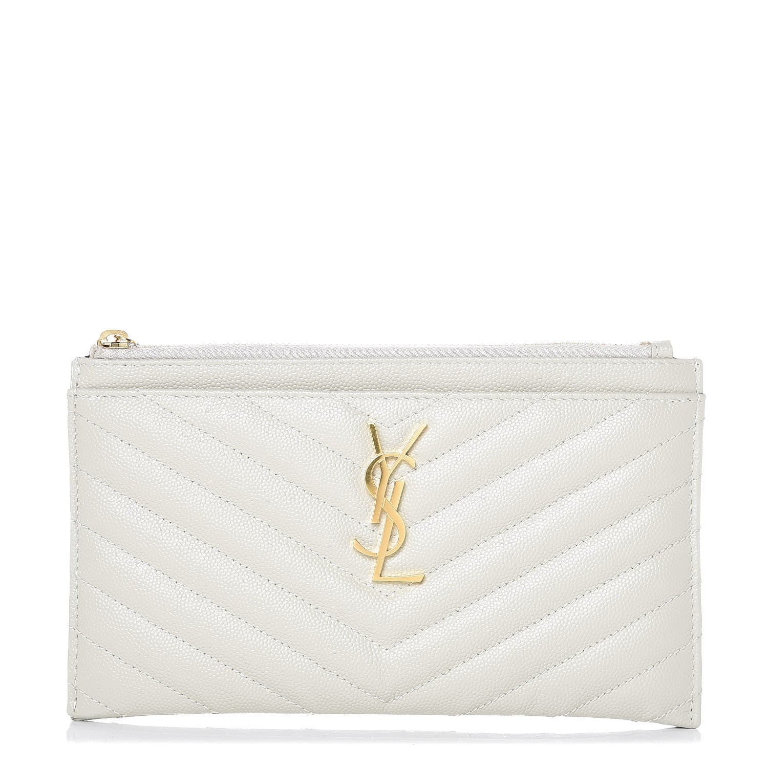 Saint Laurent Grain De Poudre Chevron Monogram Bill Pouch Crema Soft 1 of 8