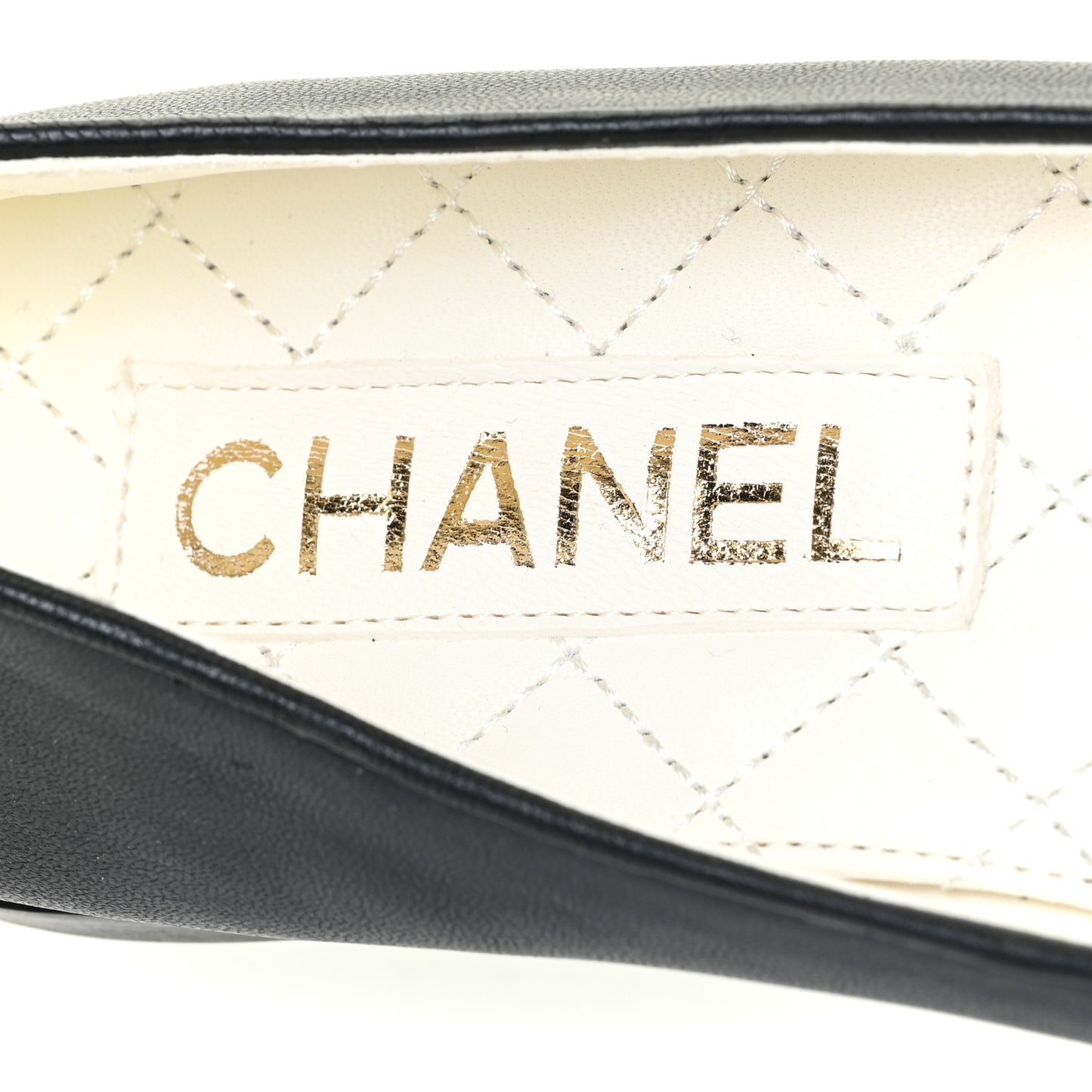 Lambskin Patent Calfskin Cap Toe Ankle Chain Ballerina Flats 37 Black