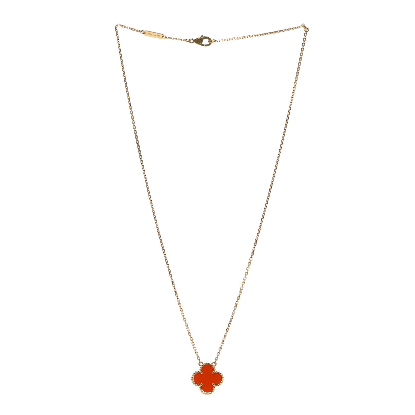 18K Yellow Gold Carnelian Vintage Alhambra Pendant Necklace