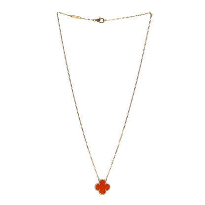 Van Cleef & Arpels 18K Yellow Gold Carnelian Vintage Alhambra Pendant Necklace 3 of 6