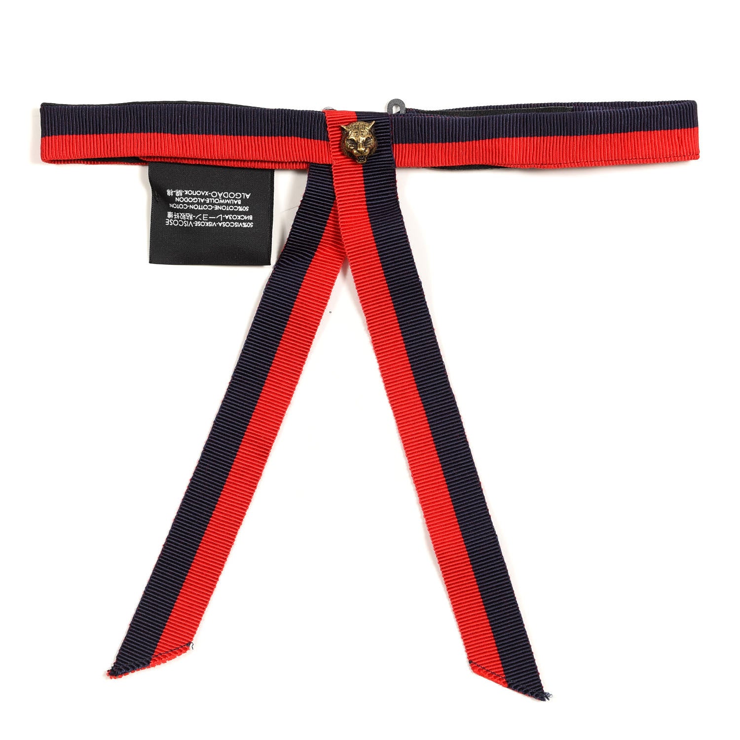 Gucci Grosgrain Web Feline Neck Bow Blue Red 1 of 5