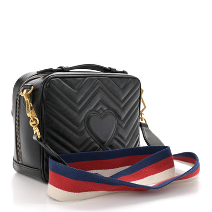 Gucci Calfskin Matelasse Sylvie Web Small GG Marmont Top Handle Shoulder Bag Black 3 of 10