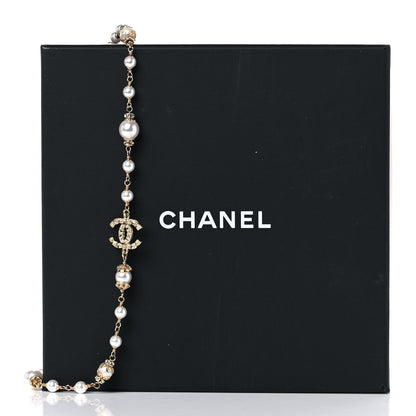 Chanel Pearl Crystal Textured CC Short Necklace Gold 9 of 9