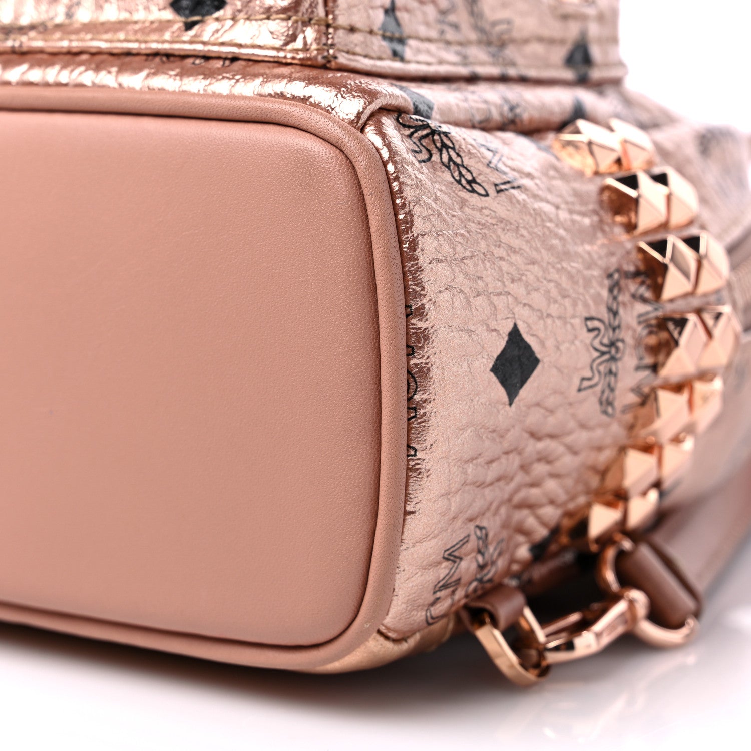 MCM Metallic Visetos Side Stud X-Mini Stark Bebe Boo Backpack Champagne Gold 9 of 10