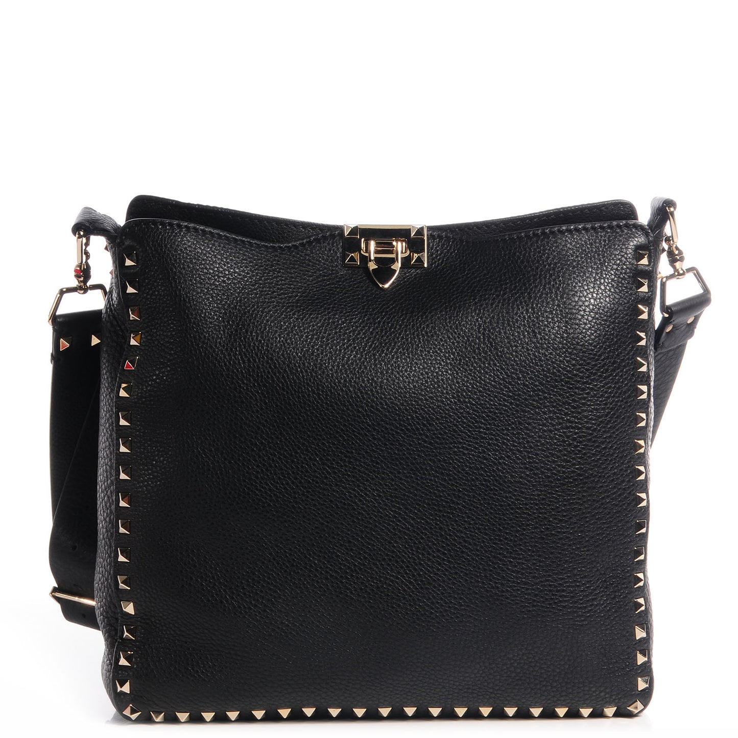 Pebbled Calfskin Large Rockstud Flip-Lock Messenger Bag Black