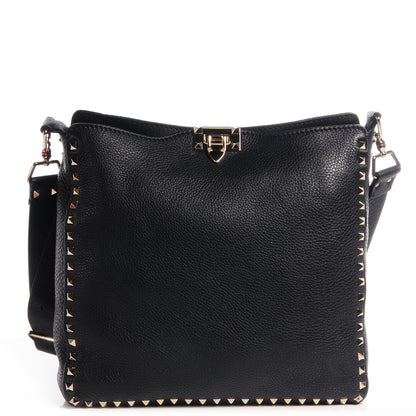 Valentino Garavani Pebbled Calfskin Large Rockstud Flip-Lock Messenger Bag Black 1 of 9