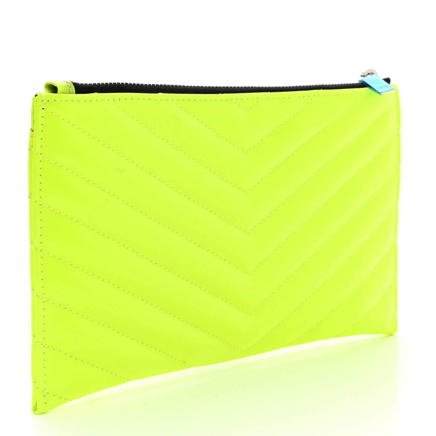 Saint Laurent Patent Grain De Poudre Matelasse Chevron Monogram Bill Pouch Neon Yellow 3 of 7