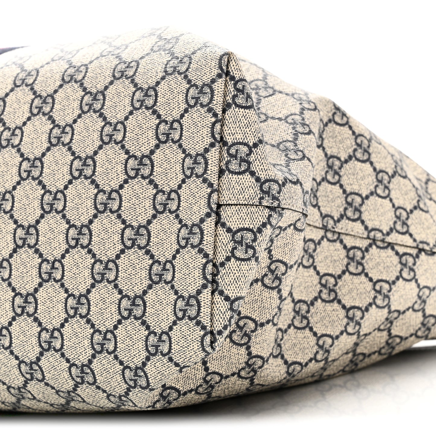 GG Supreme Monogram Textured Calfskin Web Medium Ophidia Shopping Tote Beige Blue