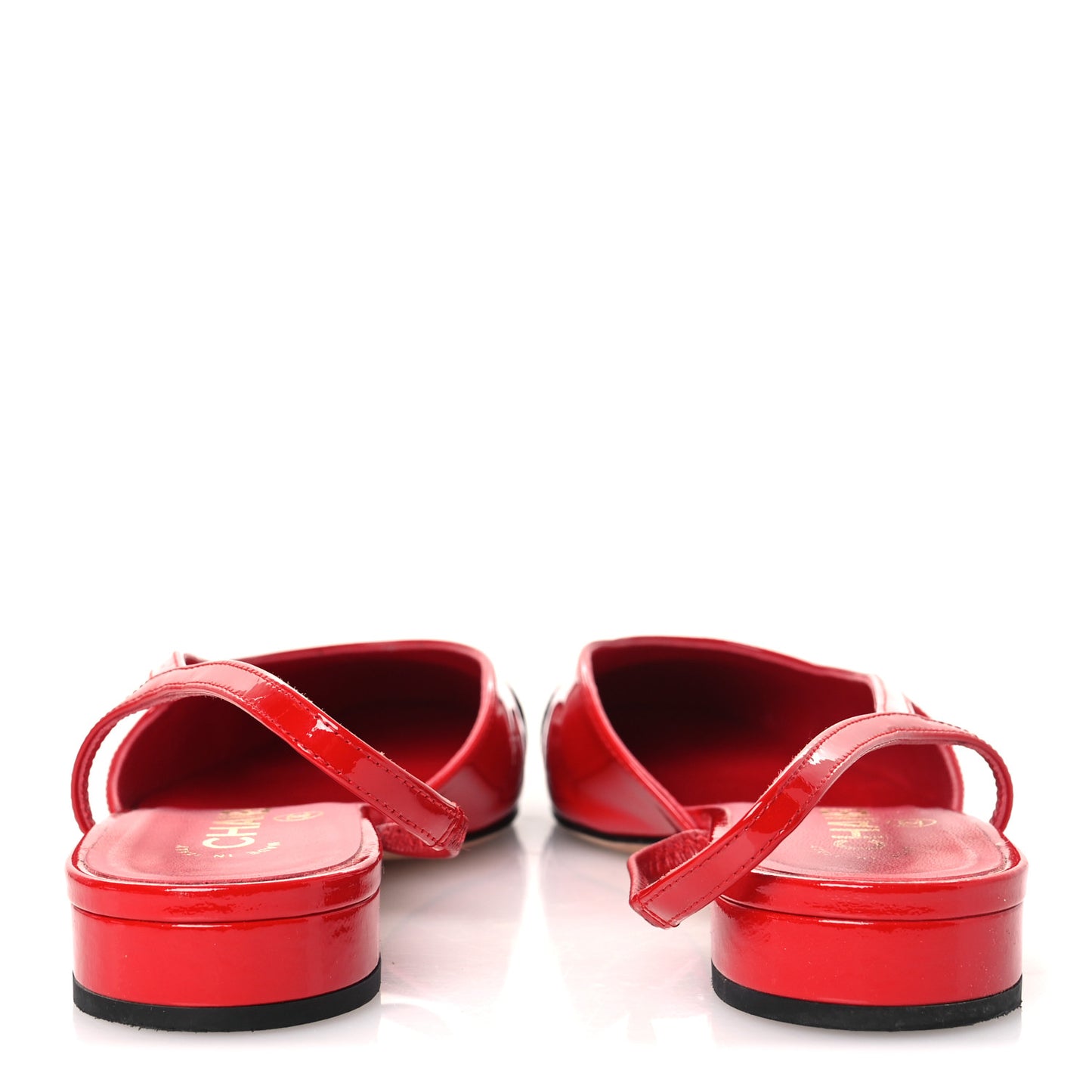 Patent Calfskin Cap Toe CC Slingback Flats 39 Red Black