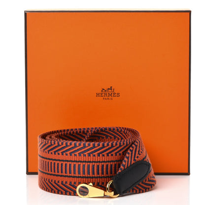 Hermes Toile Swift 50mm Sangle Cavale Shoulder Strap Bleu Indigo Terre Battue Black 7 of 7