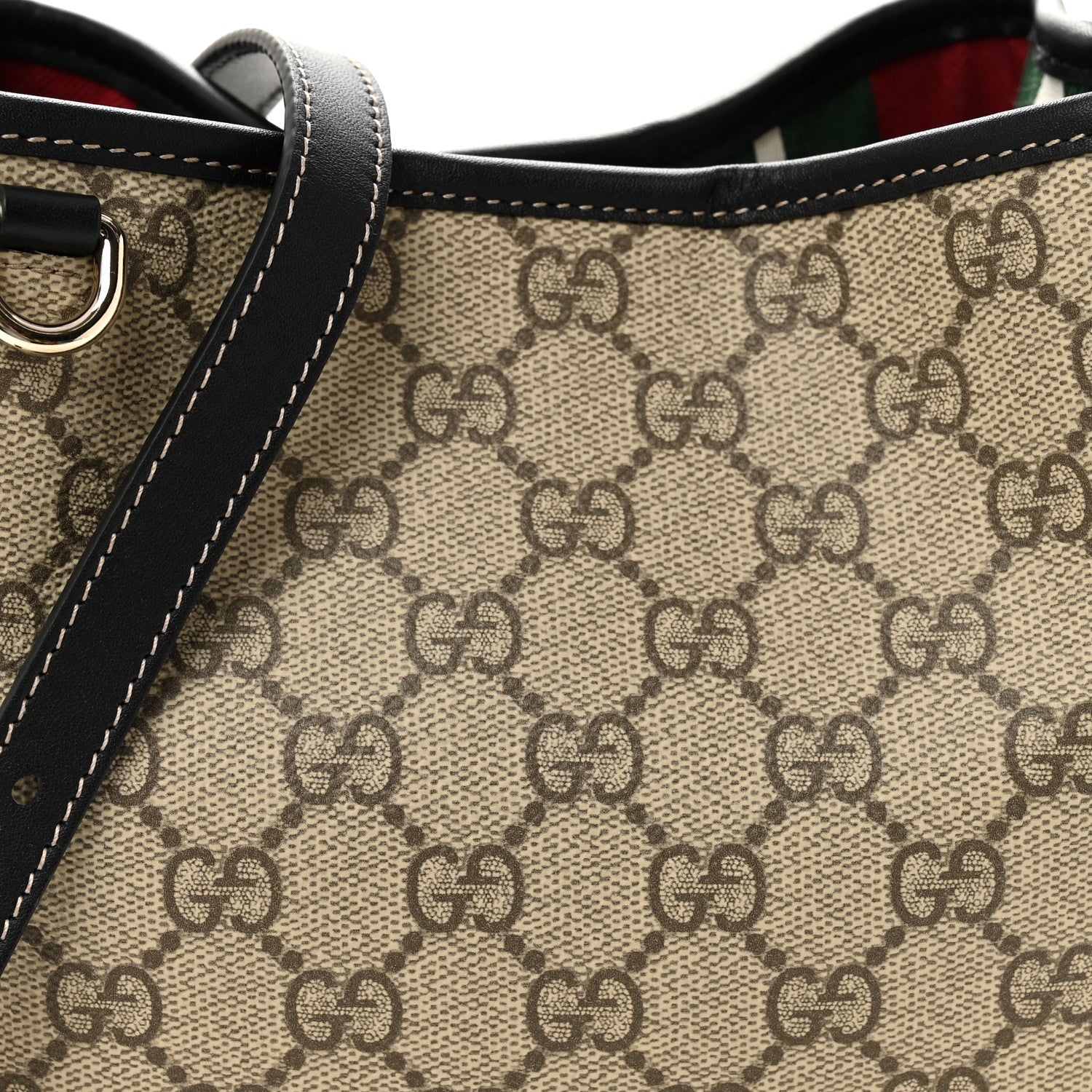 Gucci GG Supreme Monogram Emblem Mini Bucket Bag Beige Black 12 of 17