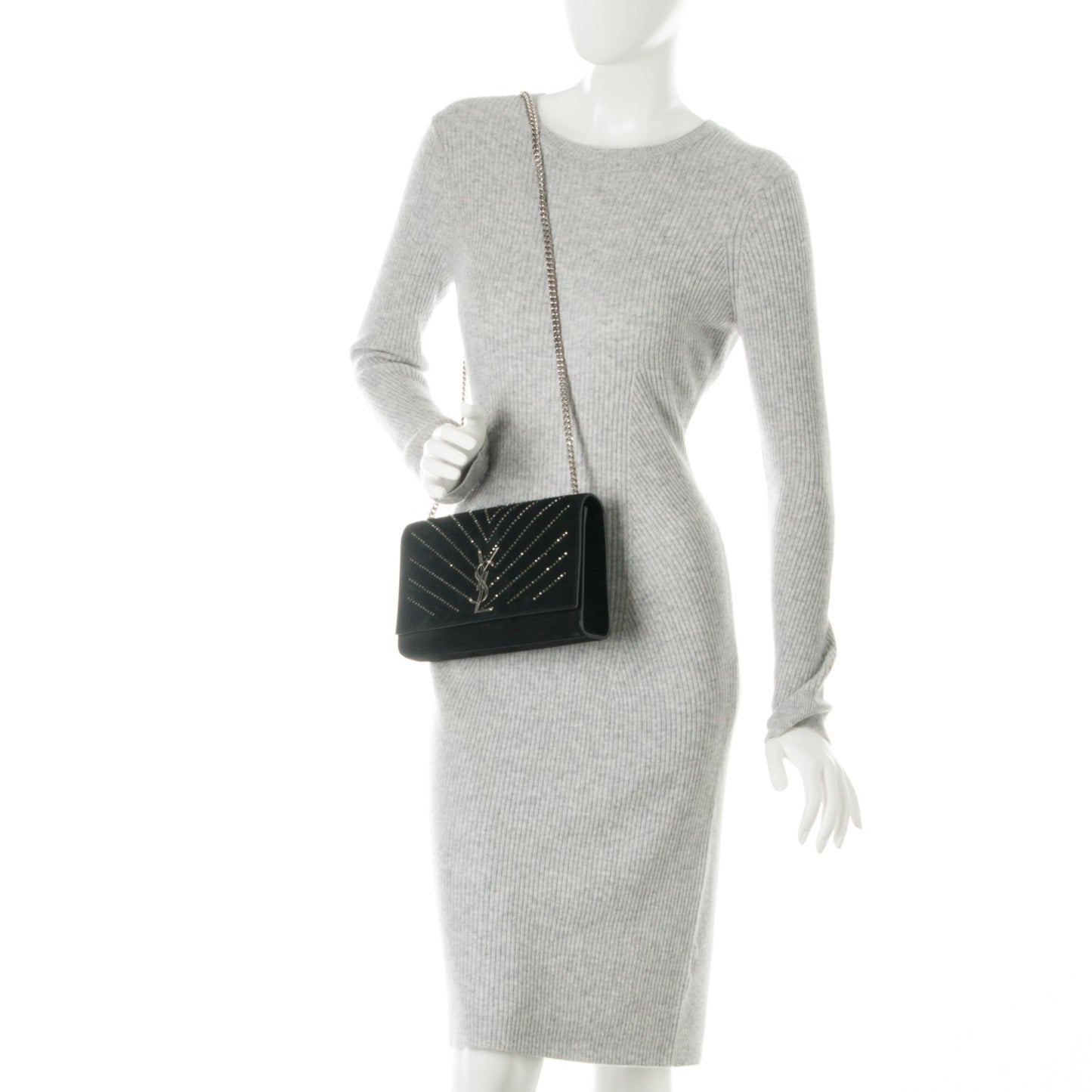 Suede Crystal Medium Classic Monogram Kate Satchel Nero Black