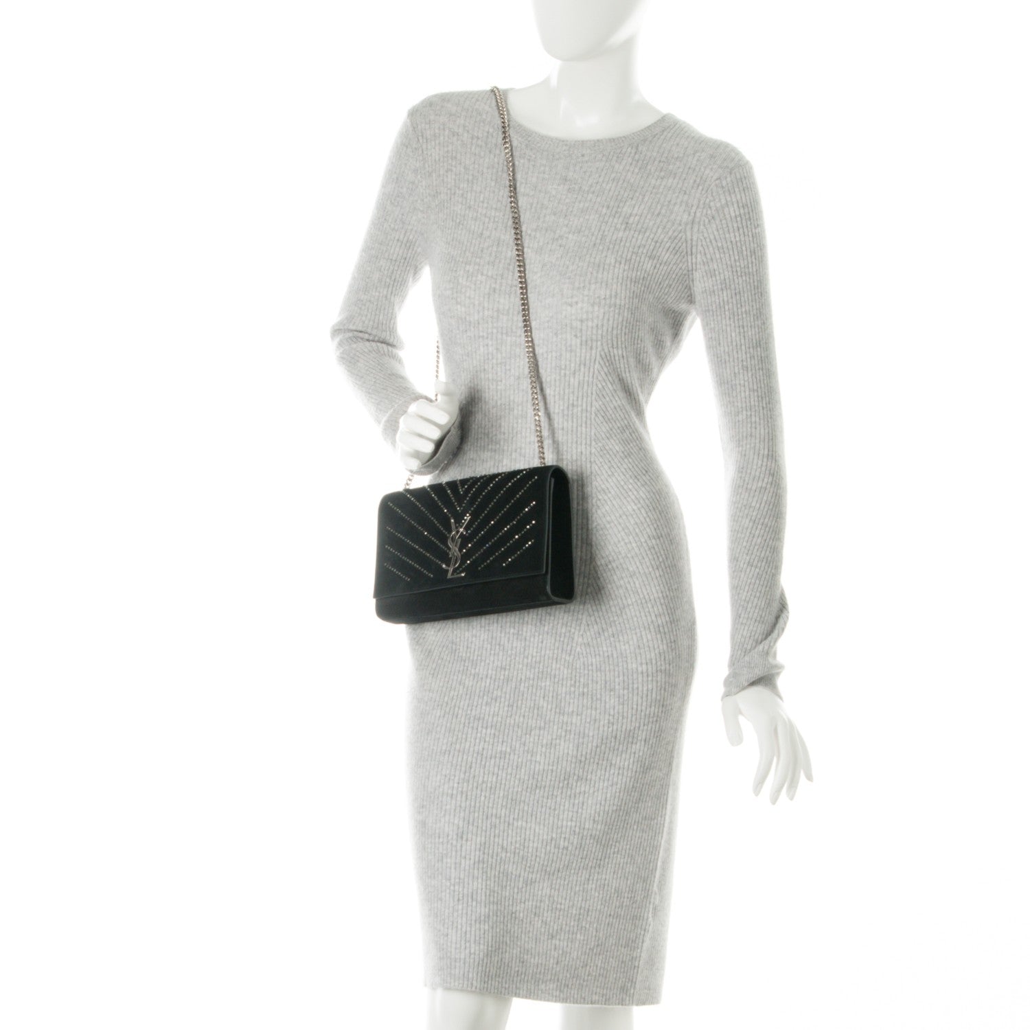 Saint Laurent Suede Crystal Medium Classic Monogram Kate Satchel Nero Black 2 of 6