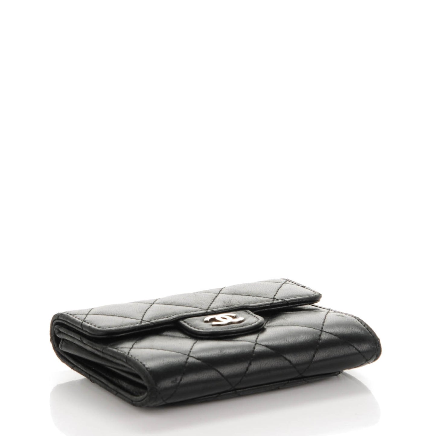 Lambskin Quilted Flap Card Holder Wallet Black
