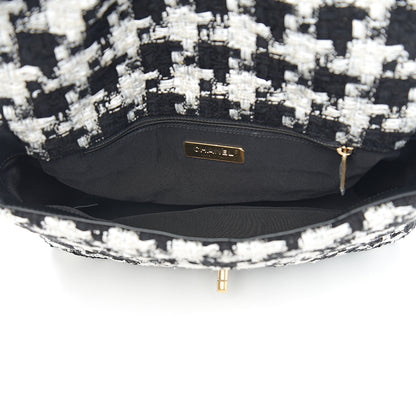 Chanel Tweed Quilted Large 19 Flap Black Ecru White 4 of 10