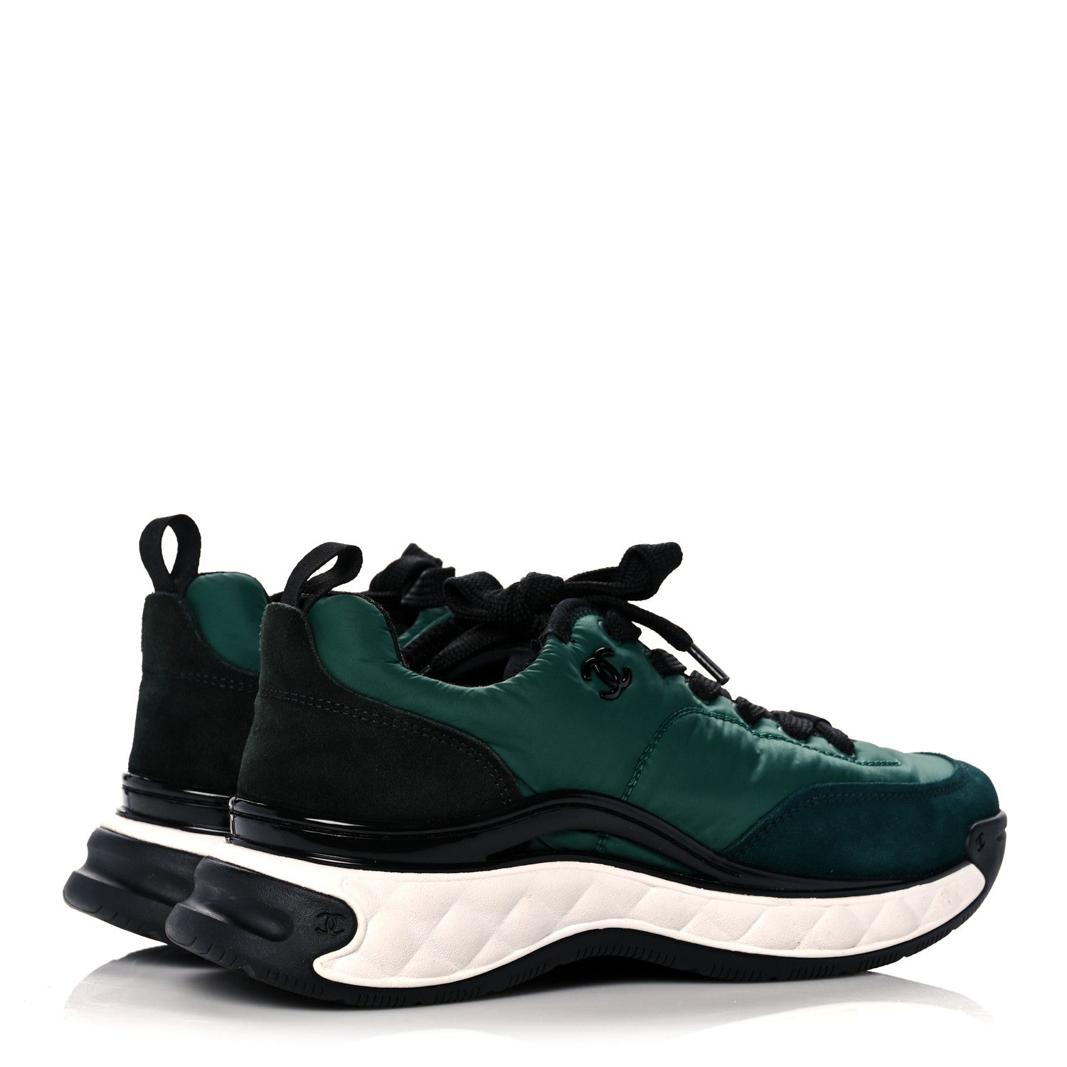 Chanel Nylon Suede Womens Logo Sneakers Green 4 of 9
