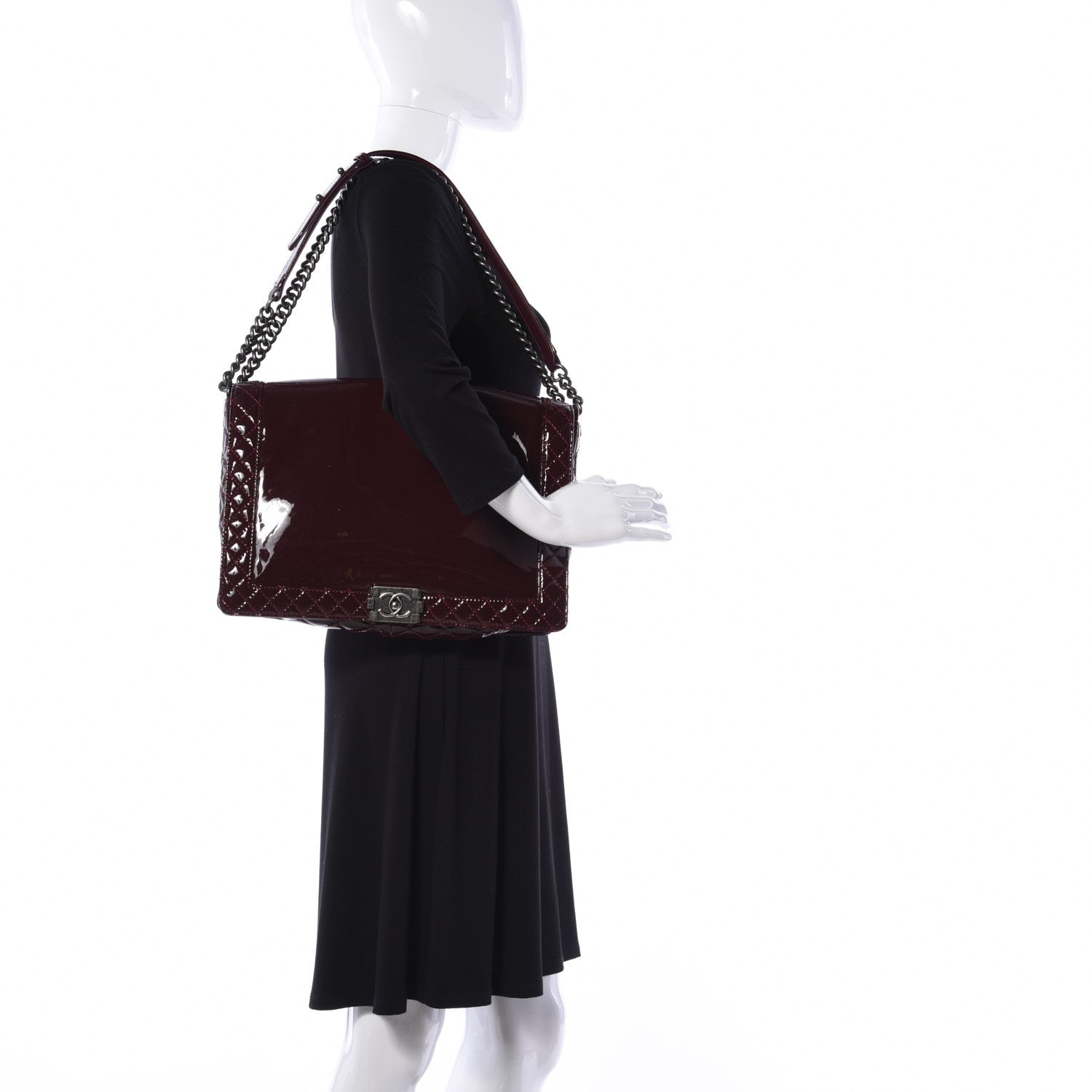 Chanel Patent Large Boy Reverso Flap Burgundy 3 of 13