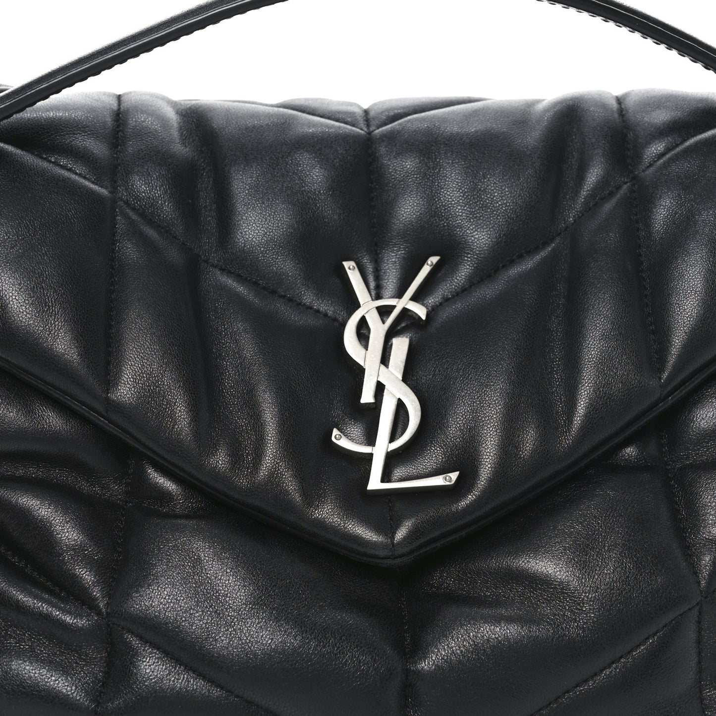 Lambskin Quilted Medium Loulou Puffer Monogram Chain Satchel Black