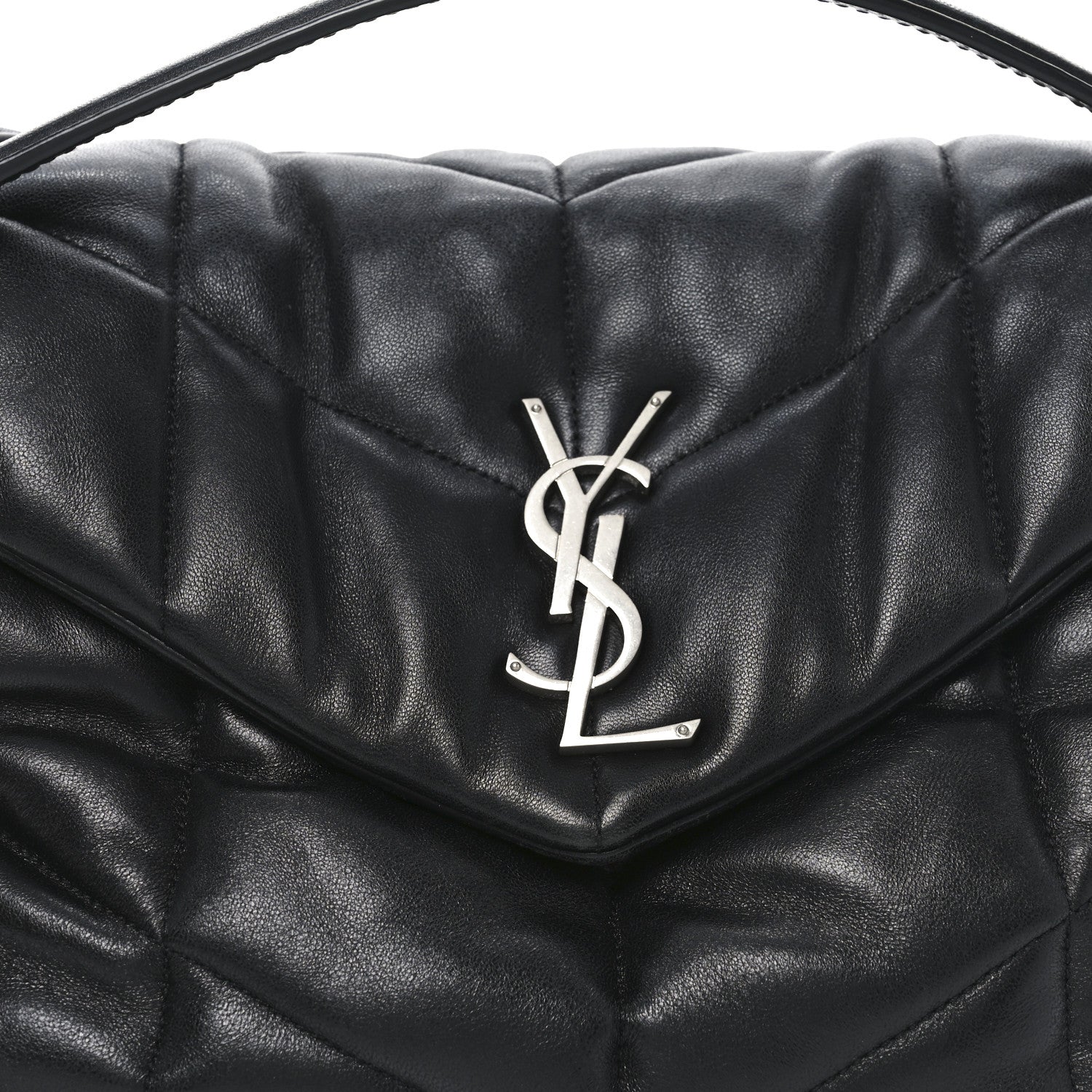 Saint Laurent Lambskin Quilted Medium Loulou Puffer Monogram Chain Satchel Black 8 of 10