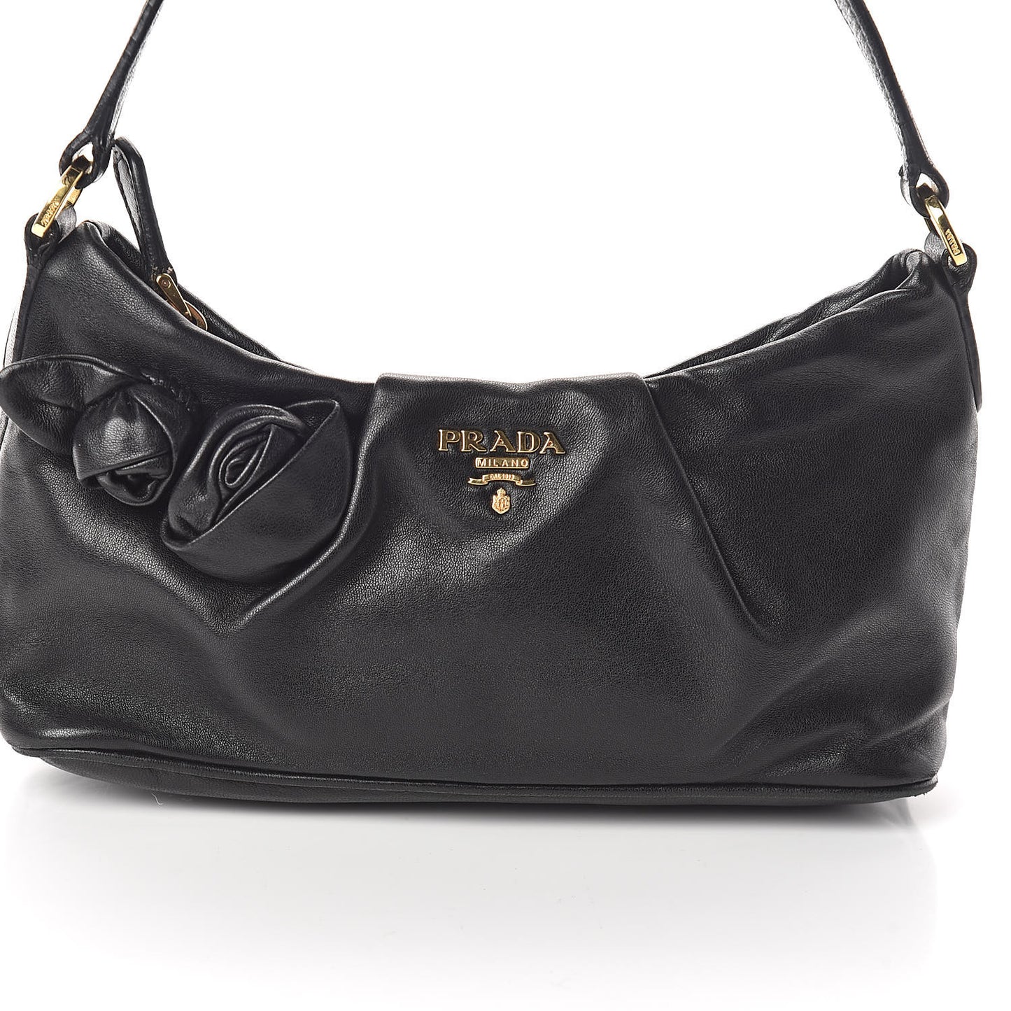 Nappa Flower Shoulder Bag Black