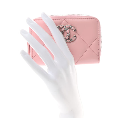 Chanel Lambskin Quilted Chanel 19 Zip Around Coin Purse Wallet Light Pink 2 of 7